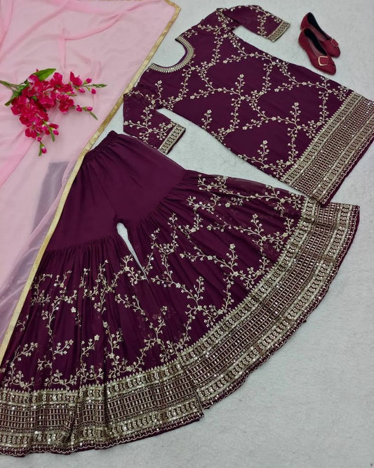 TWO TONE EMBROIDERED SHARARA SUIT