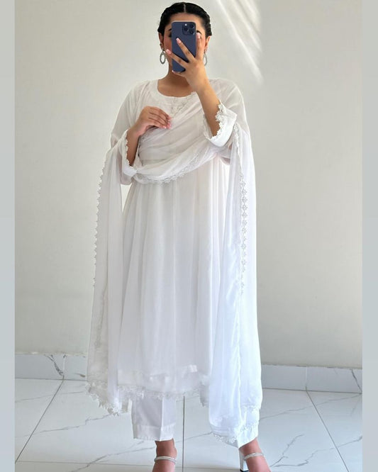 WHITE CHIFFON ANARKALI